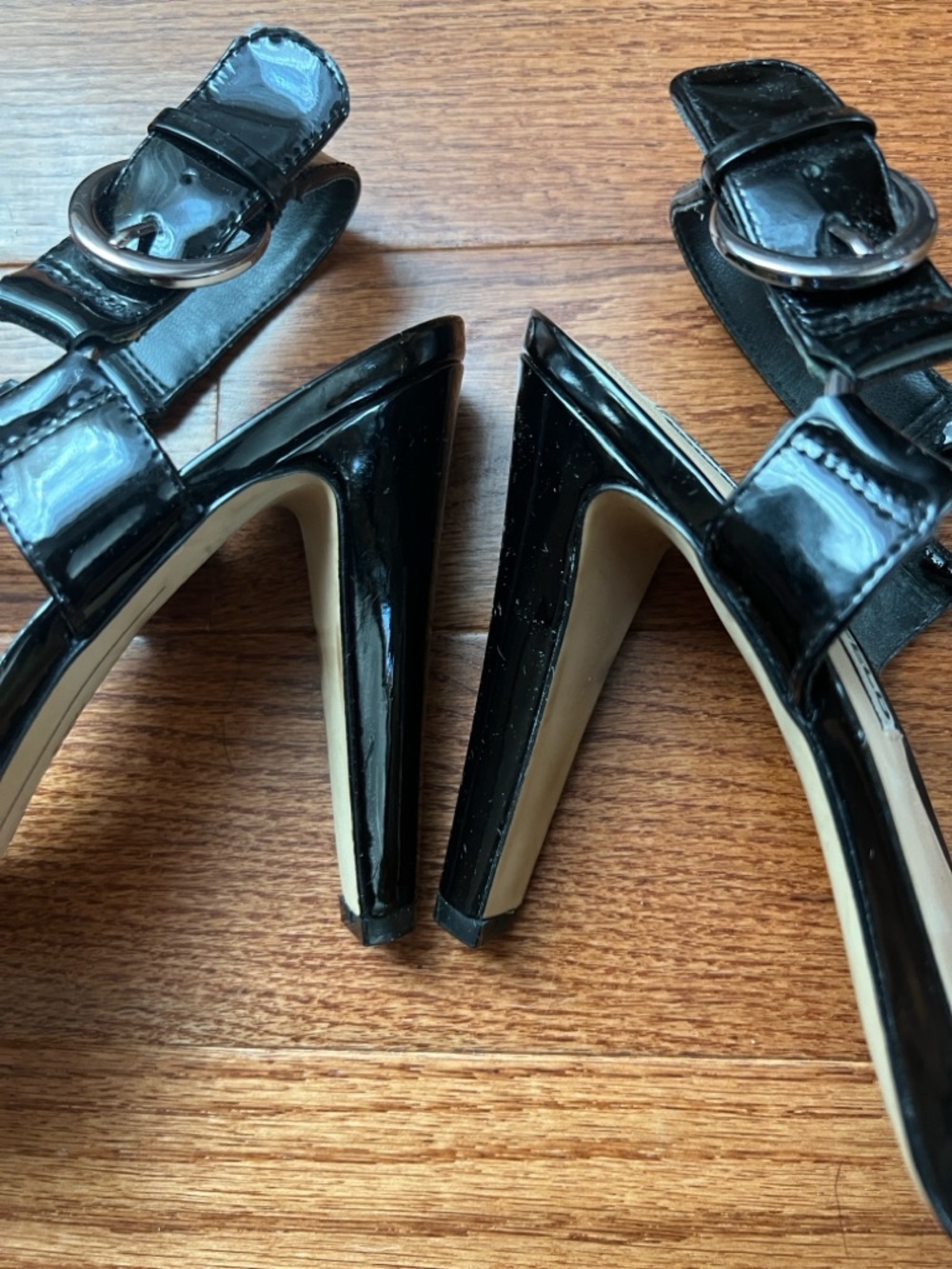 Karl Lagerfeld Black Patent Ankle-Strap Stiletto Sandals - Picture 14 of 15